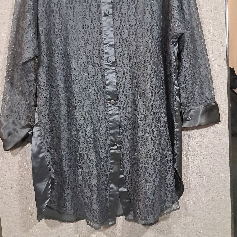 Victoria Secret Gold Label Tunic Top NavyBlue Lace Satin Long Sleeve M L Vintage - Picture 4 of 13